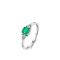 S925 Silberring mit rundem smaragdgrünem Edelstein und weißen Zirkonia im Birnenschliff - US-Größe 5 / Silber
