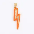 Orange enamel lightning bolt pendant with white cubic zirconia inlay and gold clasp - CZ Row Lightning-Orange