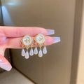 Vintage Baroque style earrings with bee relief and dangling water drop pearls - Bee Relief Style / Gold