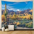 Detail of Sonoran desert tapestry with saguaro cactus and golden sunset mountains - 73X95CM / Brushed Fabric