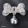 Elegant bow brooch with grey pearl and rhinestones for suits, size 3.8x4cm silver finish - Grey Pearl Bowtie