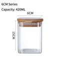 420ml square glass storage jar with airtight wooden lid 6x15cm for kitchen spice - 6x15cm (420ml)