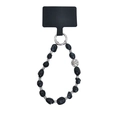 Ethnic crossbody phone chain with irregular black faux turquoise beads and silver charms - Short Style 25cm