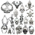 Retro silver skeleton alloy charms for DIY Halloween jewelry and keychain making - Mix 16 Styles Antique Silver Halloween Skulls