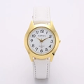 Orologio al quarzo classico con cassa dorata, cinturino in pelle bianca e numeri arabi - Cassa in Oro da Uomo Cinturino Bianco