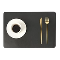Rectangle black leather placemat with cross-grain texture and gold cutlery set - 43*30cm / Black