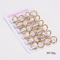 Set dettagliato di 12 paia di orecchini a cerchio ritorti in oro e acciaio inox - Diametro linea 2.5mm/Diametro interno 12mm