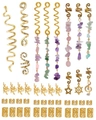 Golden dreadlock jewelry set with purple and green beads plus diverse metal pendants - 44Pcs Set Style 4