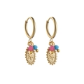 14K Gold Hoop Earrings with Bohemian Sun Pattern Coin and Vibrant Colorful Beads - Sun Flower Disk