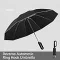 Reversed automatic umbrella in Starry Black with innovative ring handle for easy carry - 23 Inch / 106cm Diameter / Starry Black