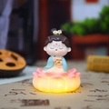 Cute ancient Chinese Tang lady figurine on a glowing pink lotus base for desk decor - Chess Lady - Light-up Lotus Base (1213-13)