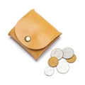 Mini yellow genuine leather coin purse with brass snap button and square design - Apricot Yellow