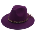 Detail of deep purple wool felt fedora with rhinestone-studded braided band - M (56-58cm) / Purple
