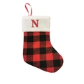 Chaussette de Noël à carreaux rouges et noirs avec revers en fourrure et broderie lettre N - Lettre N