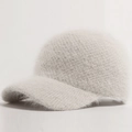 Casquette de baseball en maille gris clair pour femme en fausse fourrure de lapin - Réglable / Beige