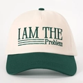 Retro two-tone baseball cap in cream and green with I AM THE Problem embroidery - Adjustable / Cream/Dark Green