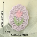 Toppa ricamata tulipano rosa su base lilla per accessori capelli fai da te 6,1x4,5cm - Tulipano Rosa su Sfondo Lavanda