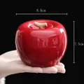 Bote de té manzana de cerámica roja con tapa dorada, 8,8 cm de ancho y 7,5 cm de alto - Manzana Roja