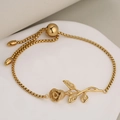 Elegant gold stainless steel rose bracelet with adjustable drawstring closure for women - Gold