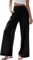 Women's black high-waisted wide-leg trousers with drawstring waist and side pockets - Black
