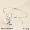 Silver stainless steel heart charm bangle with 62mm diameter and 10g weight - Silver Polished Heart Style (KB86869-Z)