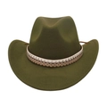 Détail du chapeau de cow-boy vert olive avec rubans décoratifs à motif d'étoile - Taille unique / Vert Militaire