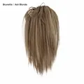 Long straight brunette and ash blonde hair extension clip with ponytail hairpiece - Brunette / Ash Blonde