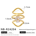 Detail of gold multi-layer ring with zircon clover and technical product dimensions - Clover Multi-layer Ring Set (NB-R24204套装)