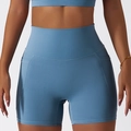 Haze blue high-waisted fitness yoga shorts with tummy control and elastic breathable fabric - Light Grey Blue