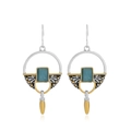 Boucles d'oreilles géométriques bohèmes avec cadres dorés et pierres rectangulaires bleues - Style Géométrique Color-Block Bohémien (M-014)