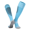 Blaue Kniehohe Fußballstutzen mit grauen Anti-Rutsch-Noppen und schwarzen Streifen - Erwachsene (38-44) / Himmelblau (CJM617)