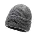 Bonnet en tricot gris foncé avec broderie marazon et design à revers côtelé - gris foncé