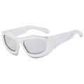 Futuristic Y2K oversized bubble frame sunglasses with matte grey finish at a 45-degree angle - Silver Frame White Mirror Lens