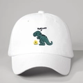 Berretto da baseball in cotone bianco con ricamo a dinosauro verde e cinturino regolabile - Taglia unica / Bianco