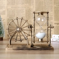 Vintage bronze London Eye Ferris wheel with white sand hourglass desk ornament - Gold