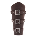 Dark brown leather bracer with three-buckle adjustment and metallic rivet details - Coffee