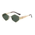 Polygonal gold metal sunglasses with dark green lenses and triomphe logo on temple - Gold Frame Green