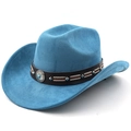 Dettaglio cappello cowboy in scamosciato blu con fibbia turchese e cinturino - M (56-58cm) / Blu Lago