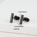 Macro detail of minimalist black geometric bar stud earrings showing precise dimensions - 047 Bar Black
