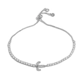 Adjustable silver anchor bracelet with sparkling cubic zirconia and pull-string slider closure - Silver Aries