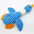 Blue textured checkered goose dog plush squeaky toy with orange beak and legs - Blue