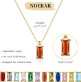 Detail of 18k gold plated necklace with small emerald cut orange stone pendant - January Garnet Red