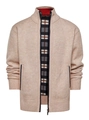 Dettaglio di cardigan uomo foderato in pile con fodera a quadri e maglia di alta qualità - Beige