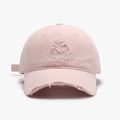 Distressed pink washed cotton baseball cap with embroidered lettering and ripped brim detail - Adjustable / Pink