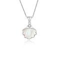Elegante collana in argento con ciondolo a conchiglia in madreperla bianca e zircone - Stile conchiglia a forma di ventaglio (FDXZ-065) / Oro Bianco