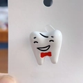 Creative white tooth enamel brooch with a red bow tie on a fashion jewelry card - Cartoon Tooth/Red Bow