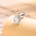 Silver hollow heart cartilage stud earring with cubic zirconia on vintage background - White (A403-1)