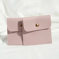 Pinkish purple PU leather jewelry pouch with golden snap button for small accessories - 8*8cm / Light Purple
