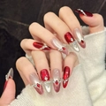 Luxe rode kattenoog kunstnagels met strassteentjes en amandelvormig ontwerp - XS Extra Klein / 220-Lang Ovaal