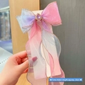 Girl's pink-blue gradient organza bow hair clip with 25cm ribbon and purple crystal - Purple With Gemstone Streamer